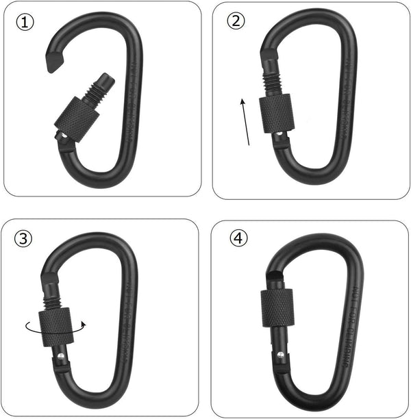 Locking Carabiner Clip, Vonpri 3 Inch D Ring Clips Spring Snap Key Chain Hook Screw Gate Aluminum Carabiners for Outdoor Travel Camping Fishing