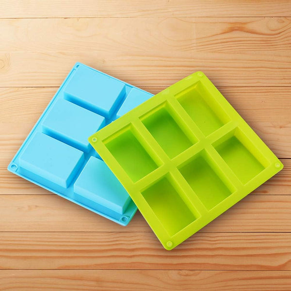 TDHDIKE 3 Pack Silicone Soap Molds(Blue & Pink & Green), 6 Cavities Silicone Baking Mold DIY Handmade Soap Making, Muffin, Loaf, Brownie,