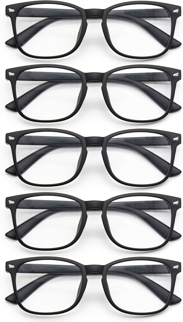 Blue Light Glasses for Woman Men, 99% Blocking Square Frame 5 Pairs | Anti Eyestrain & UV Glare Protection, Computer Blue Light Blocking Glasses