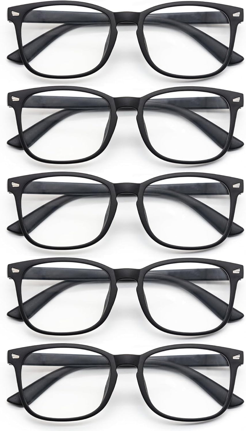 Blue Light Glasses for Woman Men, 99% Blocking Square Frame 5 Pairs | Anti Eyestrain & UV Glare Protection, Computer Blue Light Blocking Glasses