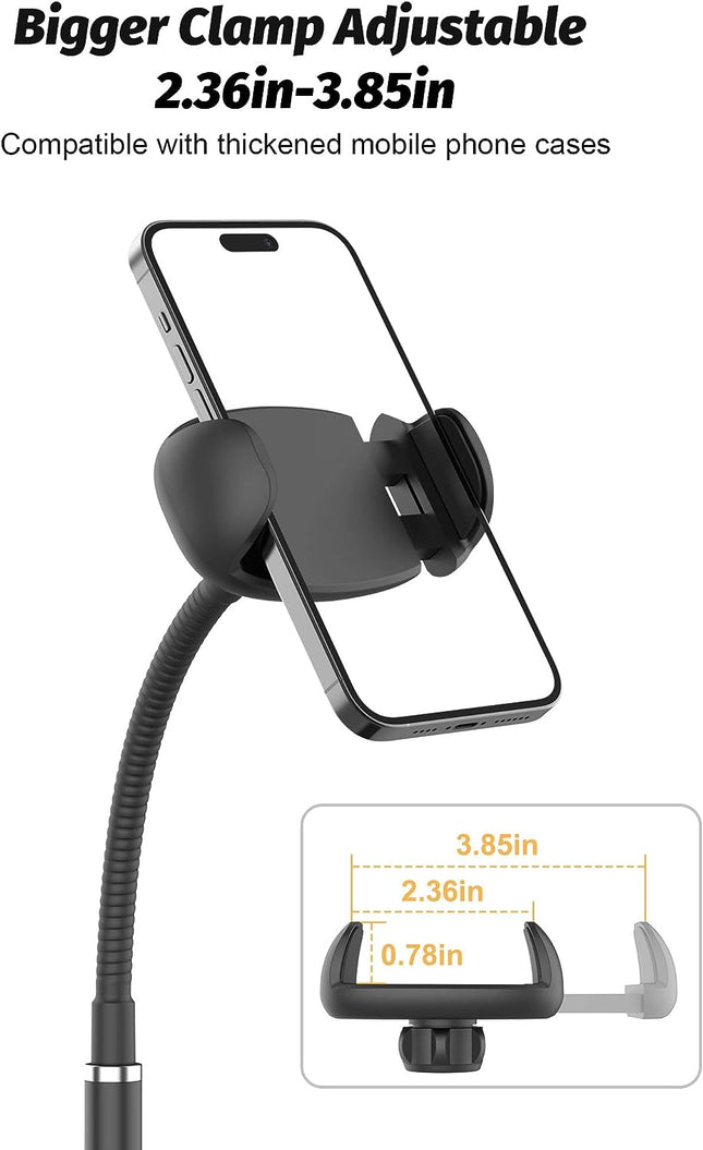 Cell Phone Stand, Adjustable Height & Angle Gooseneck Stand for Desk Flexible Arm Universal Holder, Aluminum Alloy Deskt