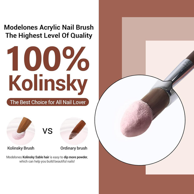 MODELONES Acrylic Nail Brush 100% Pure Kolinsky Hair Bristles Oval Crimped Shape