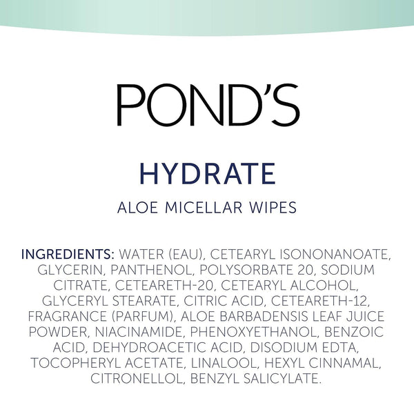 POND'S Vitamin Micellar Makeup Remover Wipes for Dry Skin, Skin Care Hydrating Aloe Vera Daily Face Wipes Remove Dirt, Waterproof Makeup, 25