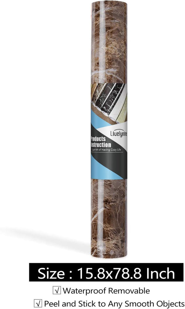 Livelynine Counter Top Covers Peel and Stick Brown Marble Contact Paper for Countertops Waterproof Wallpaper Kitchen Countertop Laminate Sheets