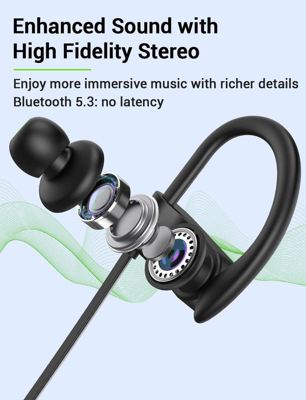 Stiive Bluetooth Headphones, 5.3 Wireless Sports Earbuds IPX7 Waterproof with Mic, Stereo Sweatproof in-Ear Earphones, Noise Cancelling Headsets