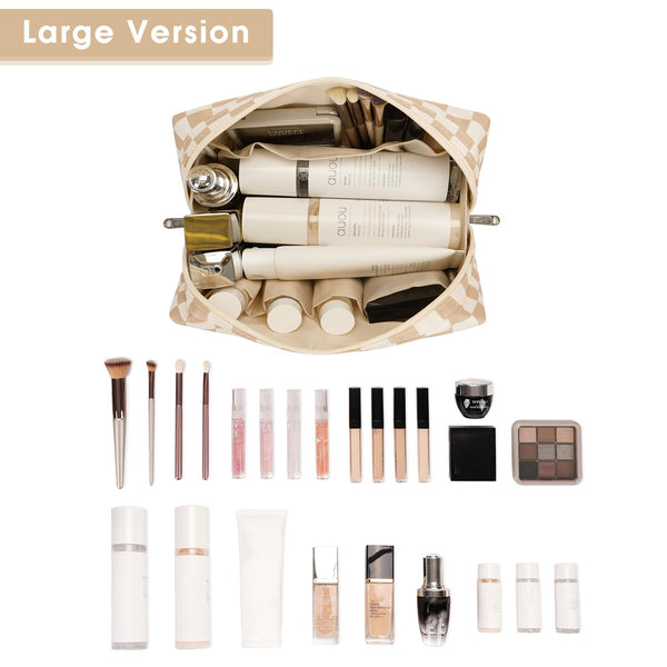 Narwey Makeup Bag Travel Toiletry Bag, Cosmetic Bag for Women Girls YB-Light Checkerboard Large
