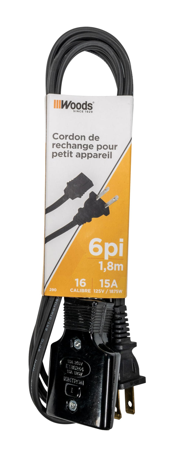 Southwire Appliance Cord with Slotted Mini Plug - Built for Kitchen Heat Appliances - Moisture & Abrasion Resistant Vinyl - Black - 6 Foot - HPN