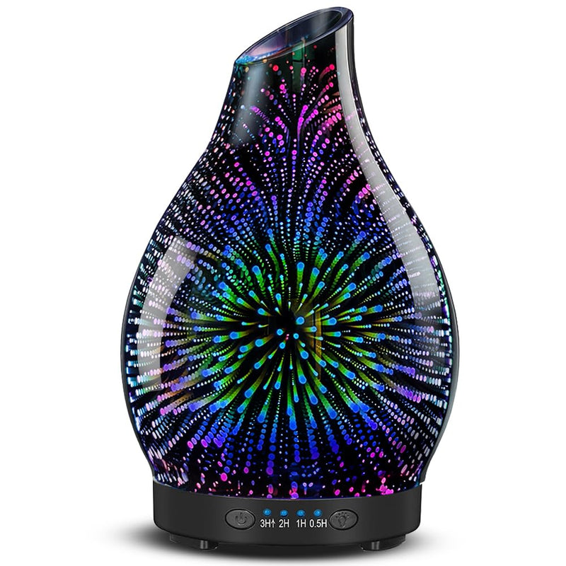120ML Essential Oil Diffuser, 3D Glass Aromatherapy Diffuser with Auto Shut-Off and 7 Color LED Lights, Ultrasonic Mist Humidifier with 4 Timer