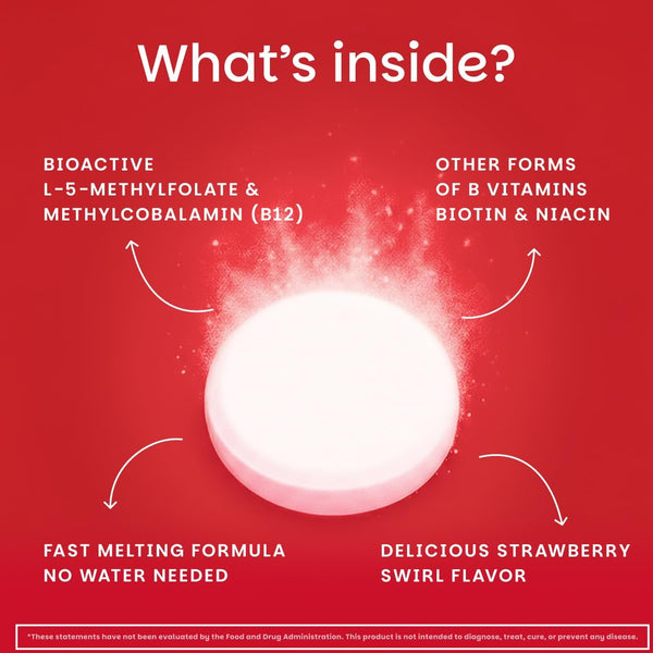 EZ Melts Dissolvable Vitamin B-Complex with Methyl B12 and Methyl Folate, Sugar-Free, 2-Month Supply