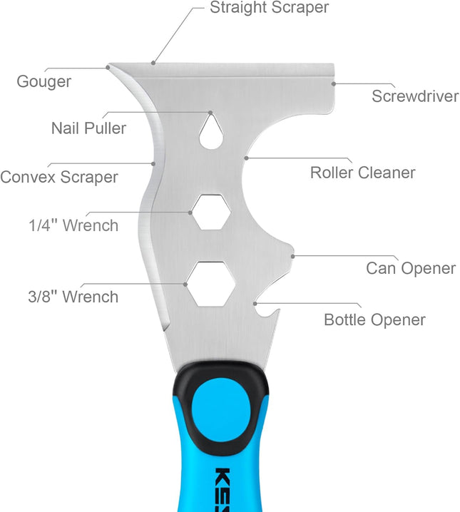 KEZERS 13-In-1 PainterâS Tool, Stainless Steel Putty Knife Scraper, Paint Scraper Tool for Painting & Wood with Metal 