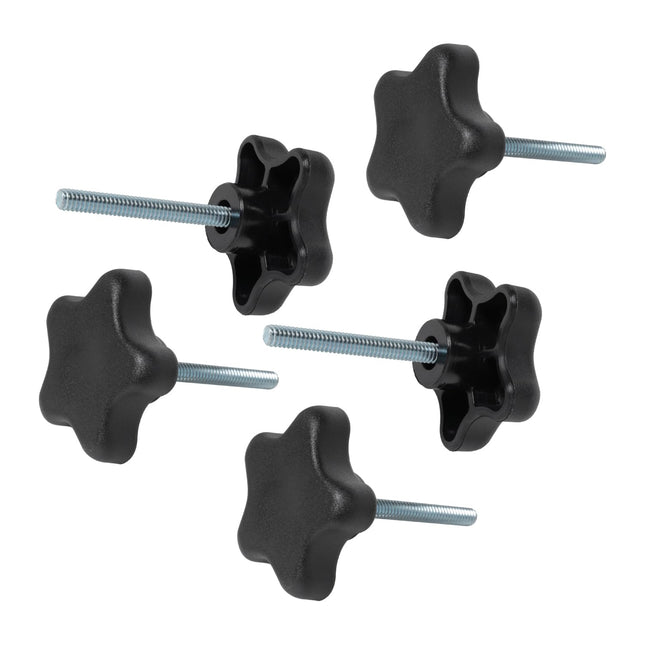 POWERTEC 5 Pack 1/4"-20 5 Star Knobs with 2" Threaded Stud, Thumb Screw Knobs wi