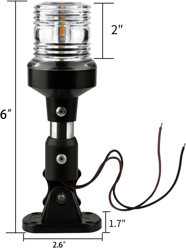 Boat Anchor Light, White LED Stern Light for Boat - 3 Nautical Mile Bimini Top - Pontoon - All round - 1224V, 6