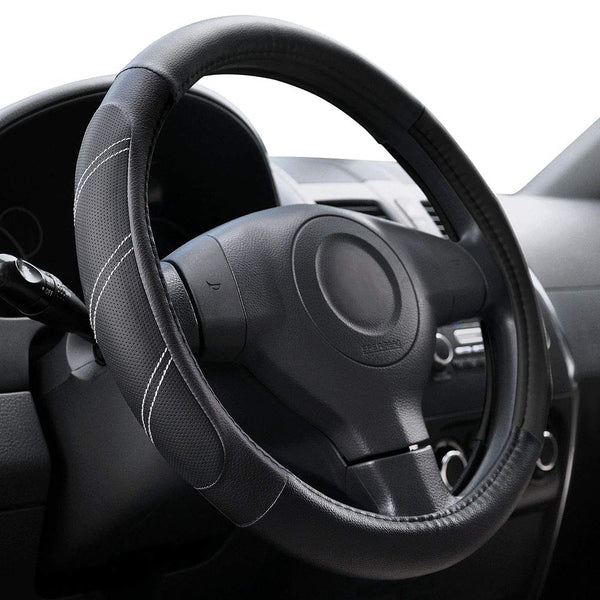 Elantrip Leather Steering Wheel Cover 15 1/2 to 16 inch Universal Large Soft Grip Breathable for Car Truck SUV Jeep Anti Slip Black 15 1/2 - 16