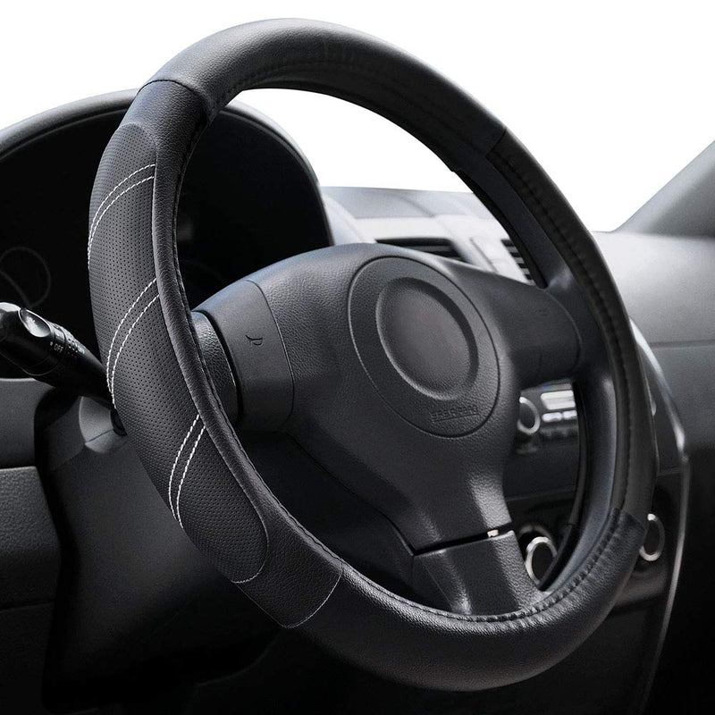 Elantrip Leather Steering Wheel Cover 15 1/2 to 16 inch Universal Large Soft Grip Breathable for Car Truck SUV Jeep Anti Slip Black 15 1/2 - 16