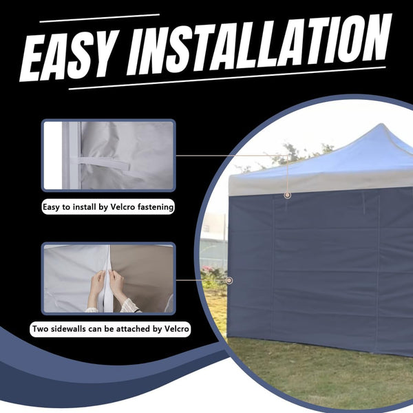 10x10 Pop Up Canopy Tent Sidewalls - Straight Leg Compatible, 300D Waterproof Polyester with 99% UV Protection, 3 Piece Navy Wall Set Fit 10x10