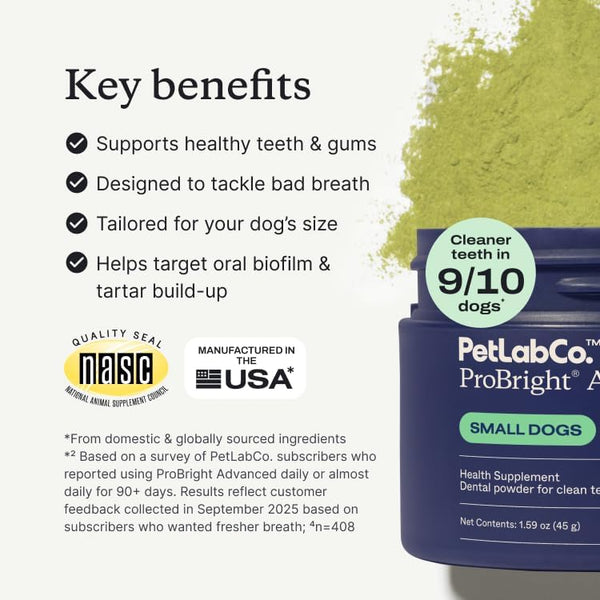 Petlab Co. Probright Advanced Dental Powder - Dog Breath Freshener - Teeth Cleaning Made Easy Ã¢ÂÂ Targets Tartar & Bad Breath - Formulated for
