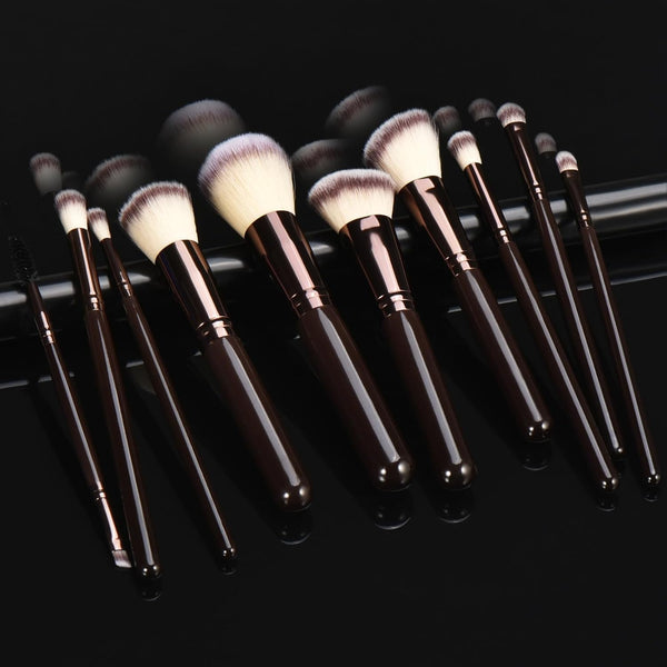 10 Piece Black brown Makeup Brushes - Wooden Handle with Soft Synthetic Bristles,for Face & Eye Makeup|Professional Makeup Brushes set for Women &