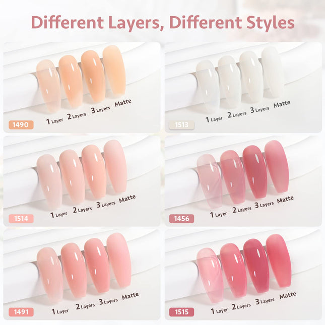 GAOY Milky White Jelly Nude Gel Nail Polish Set, 6 Transparent Colors Sheer Pink