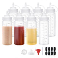 8 Pack 12 oz Plastic Squeeze Condiment Bottles with Cap Lids | Perfect for Condiments, Oil, Icing, Liquids–Set of 8 with extra 1 Silicone Funnel,