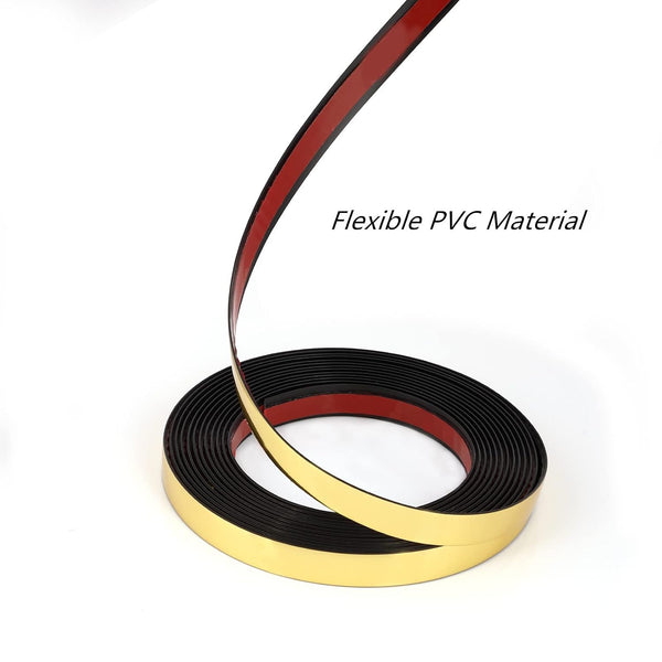 Metallic Gold Mirror Border Trim Peel and Stick PVC Wall Molding Trim Tape Self Adhesive Shiny Gold Decorative Trim for TV, Wall, Mirror, Door,