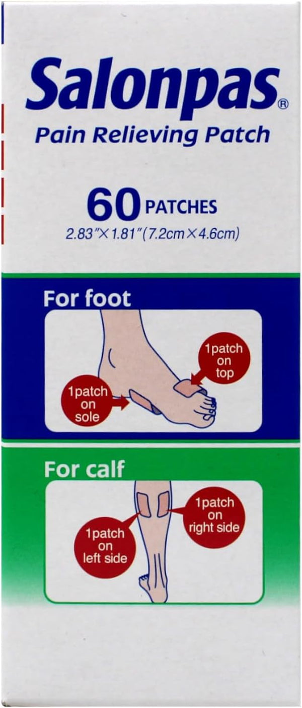 Salonpas Pain Relieving Patch, Extra Strength Topical Analgesic, 60 Ct (Pack of 2)