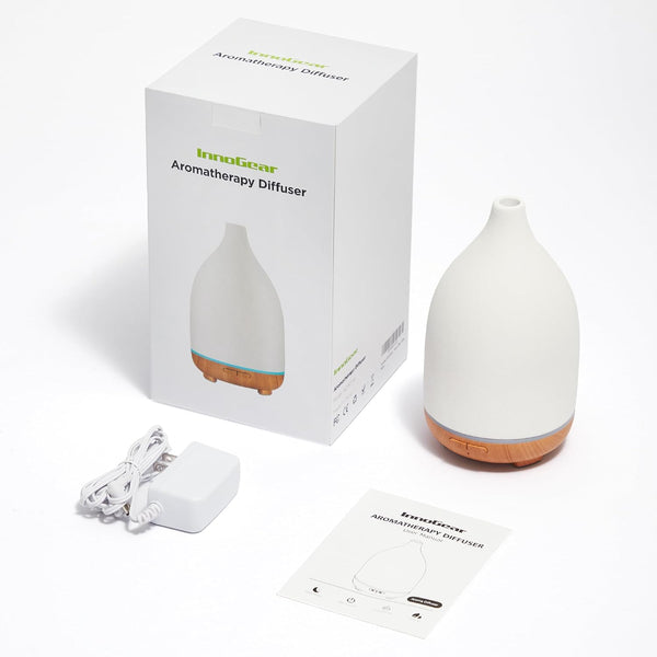 Innogear Oil Diffuser, 150ML Ceramic Diffuser for Essential Oils Handcrafted Aromatherapy Diffuser Ultrasonic Cool Mist Humidifier with 2 Mist