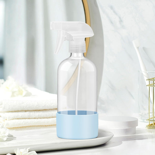 Glass Spray Bottles with Silicone Sleeve Protection, Empty 16 Oz Refillable Containers, Reusable Spray Bottles with Adjustable Nozzle for Hair,