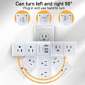 USB Outlet Extender Surge Protector - QINLIANF Rotating Plug, 3-Sided Swivel Power Strip, 6 AC Spaced Outlet Splitter and 3 USB Ports (1 USB C)