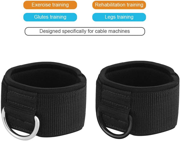 Ankle Wrist Cuffs Neoprene Padded Straps D-Ring Glute Kickback for Cable Machines Legs Exercise Adjustable Fitness D ring black
