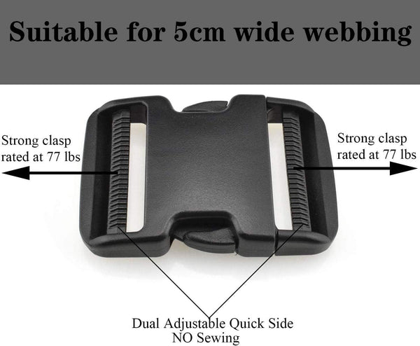 2 Inch Belt Buckle Clip, 2 Pack Quick Side Release Buckles Extra Thick Dual Adjustable Heavy Duty Plastic Buckle Replacement for 2''(50mm) Nylon
