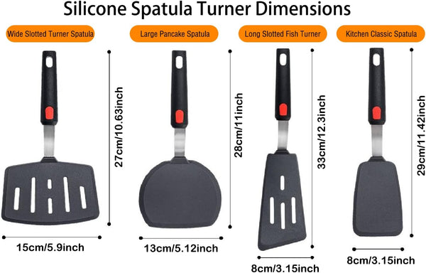 Silicone Spatula Turner, 4-Pack Spatulas 600Â°F Heat Resistant Set for Nonstick Cookware, Kitchen Cooking Utensils BPA Free Rubber Egg, Crepe,