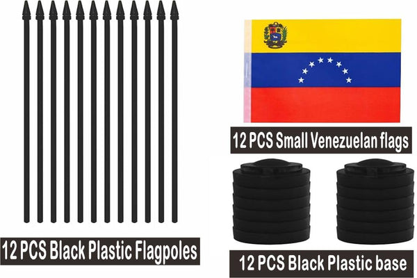 12 Pcs Venezuela Desk Flags Set, Venezuelan Small Mini Table Office Mini Desktop Flag With Black Flagpole and Black Base For Home Office