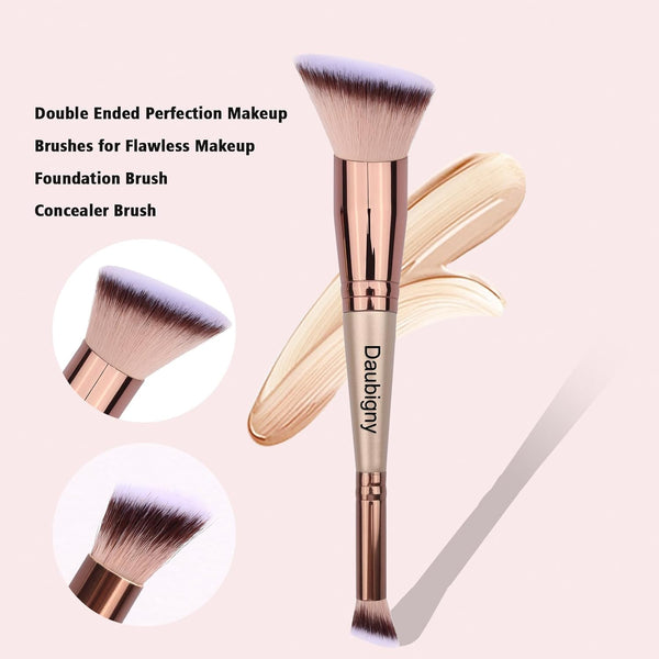 Daubigny Makeup Brushes Dual-ended Angled Foundation Brush Concealer Brush Perfect for Any Look Premium Luxe Hair Rounded Taperd Flawless Brush