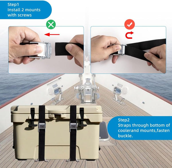 1" x 4ft Battery Tie Down Straps for Boats,Battery Hold Down with Cam Buckle,Stainless Steel Bracket and SS Screws Used for Cooler,Battery