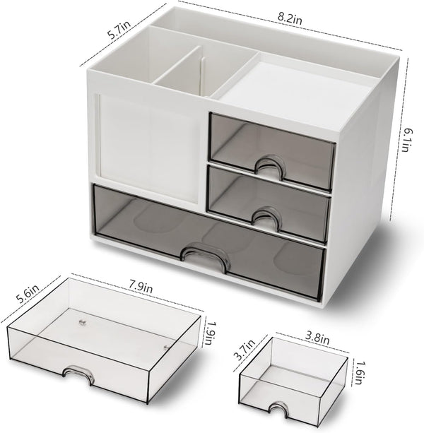 QIYVLOS Desk Organizer with 3 Drawer, Multi-Functional Pencil Pen Holder for Desk, Desk Organizers and Storage with 8 Compartments, Desktop