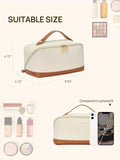 Telena Makeup Bag Large Capacity Travel Cosmetic Bag Portable PU Leather Water Resistant Makeup Organizer Bags for Women with Handle and Divider