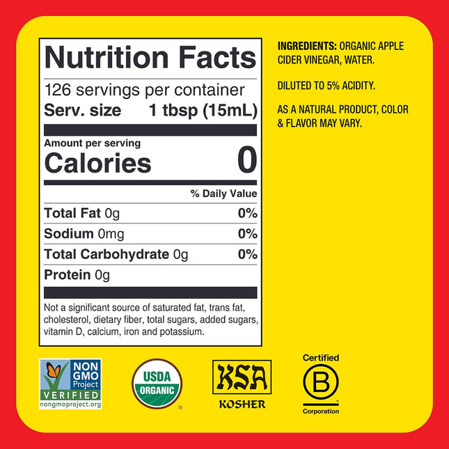Bragg Organic Apple Cider Vinegar with the Mother - 64 Fl Oz - Raw and Unfiltere