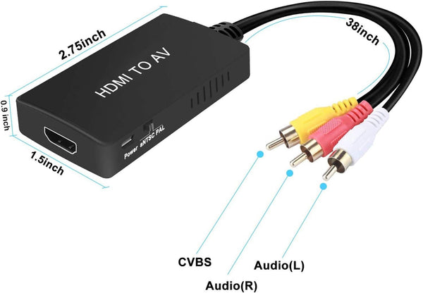 HDMI to RCA, HDMI to Older TV Adapter Compatible for Fire Stick, Roku, Apple TV, Xiaomi Mi Box, Android TV Box, DVD, Blu-ray Player ect.（HDMI to