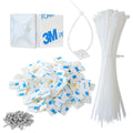 3/4" Strong Back-Glue Self Adhesive White Cable Zip Tie Mounts 100pcs with 8" Ties, Screws, Outdoor Sticky Wire Fasteners Cable Clips Management