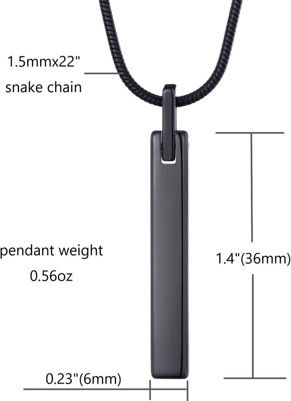 MOO&LEE Men's Tungsten Steel Bar Pendant Necklace with 22 Inches Stainless Steel Snake Chain Black