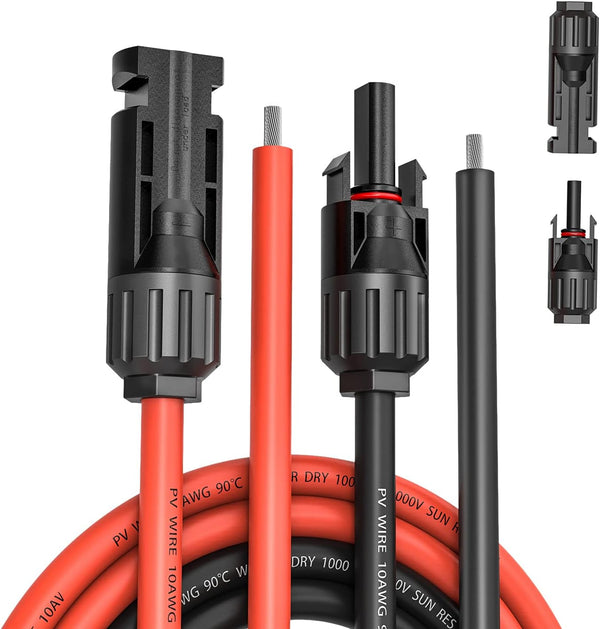 Kohree 30 Feet Solar Panel Extension Cable: 30Ft X2 10AWG Female and Male Connectors,6Mm Solar Panel Wires with Extra Connectors Extension Adaptor