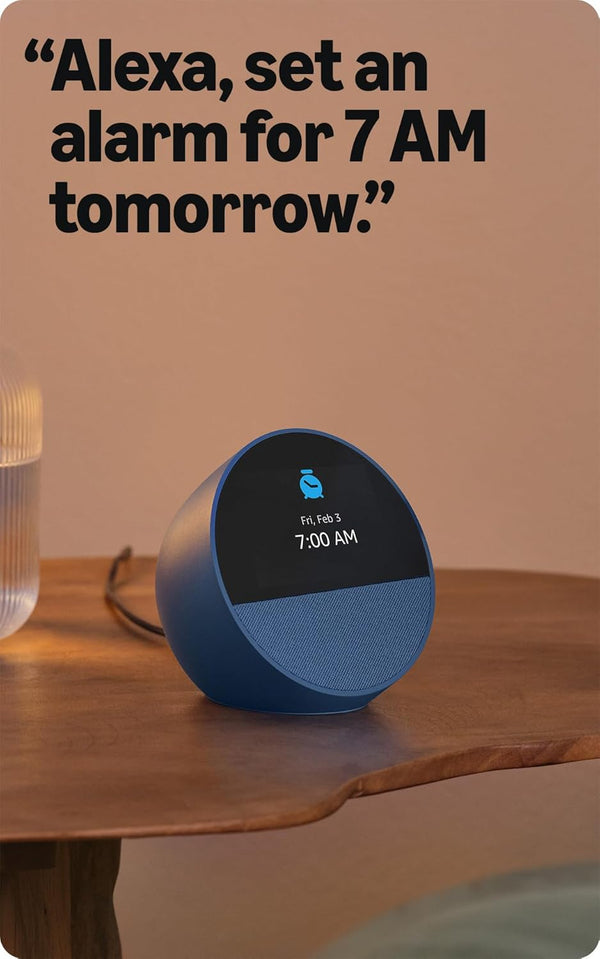 Amazon Echo Spot (newest model), Great for nightstands, offices and kitchens, Smart alarm clock, Designed for Alexa+, Glacier White Glacier White