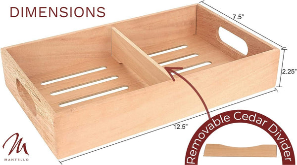 Mantello Cigars Spanish Cedar Cigar Tray - Adjustable Divider, Fits Large Humidors, for Humidor or Walk-in Closet 12.5" x 7.5"x 2.25"