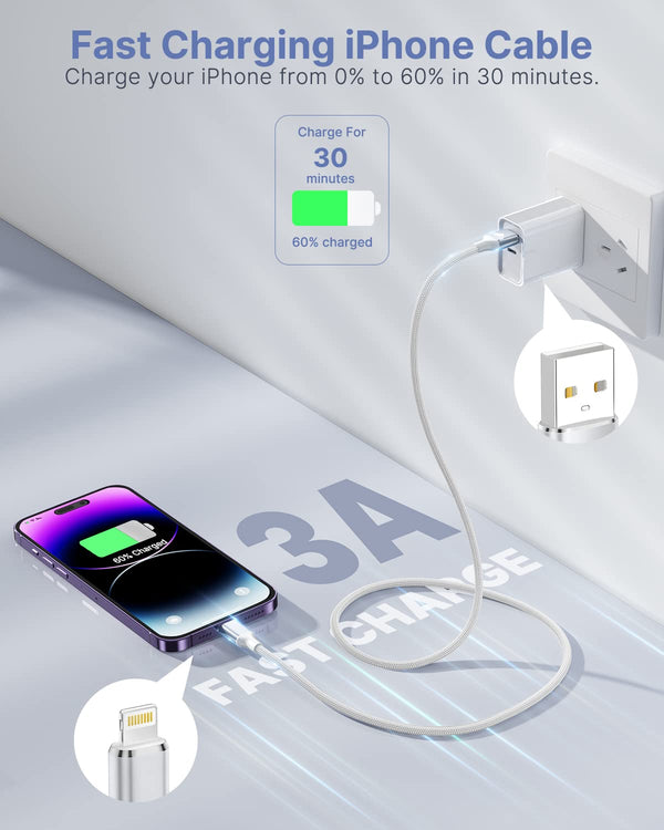 iPhone Charger [Apple MFi Certified] 6FT iPhone Charger Cord Fast Charging USB to Lightning Cable Braided USB Phone Cable Cord Compatible with