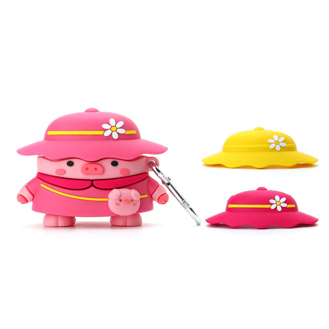 3D Cute Chic Cartoon Kids Teens Boys Girls Women Lovely Stylish Cross Body Bag Piglet Shape with Three Hats Soft Case fo