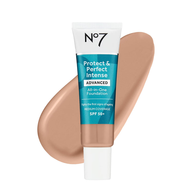 No7 Protect & Perfect Advanced All in One Foundation - Cool Beige - Age Defying Foundation Makeup with SPF 50 for Women - Makeup Base Cream Helps