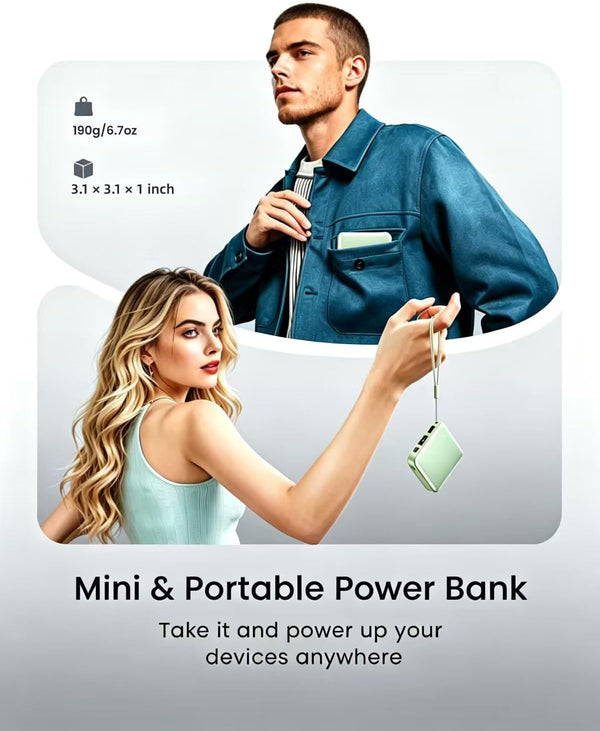 ummz Mini Portable Charger with Built-in 4 Cables，12000mAh Small Power Bank green