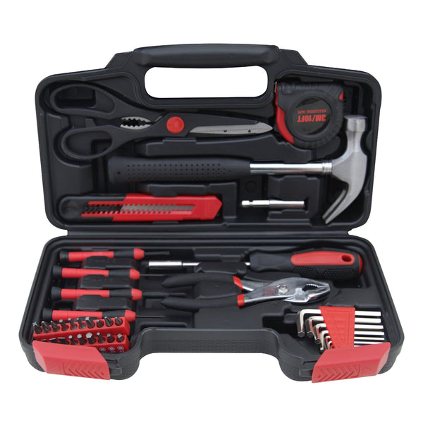 Hantinstom 39-Piece Household Tools Kit Essential Home Repair Set with Plastic Toolbox Ideal for College Students, Home Use & More 39pcs-RED