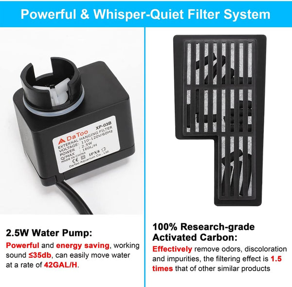 DaToo Aquarium Hang On Filter Small Fish Tank Hanging Filter Power Waterfall Filtration System DTXP-03B (3 to 10 gallons)