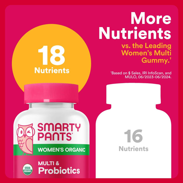 Smartypants Organic Women'S Multivitamin Gummies: Biotin, Probiotics, Methylfolate, Omega 3 (ALA), Vitamin D3, C, Vitamin B12, B6, A, K & Zinc,